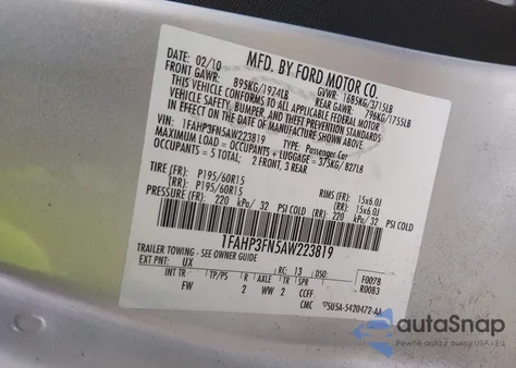 2010 Ford Focus Se из США, поврежденный, VIN 1FAHP3FN5AW223819